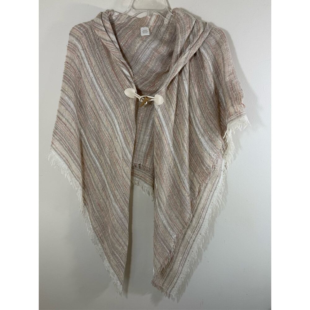Hooded Striped Poncho W Fringe Cape Wrap Shawl Asymmetrical